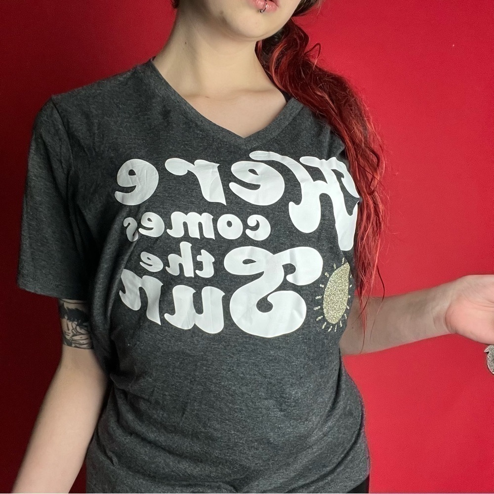 Grey tee with white writing 🤍🖤​​​​​​​​​​​​​​​​​​​​​​​